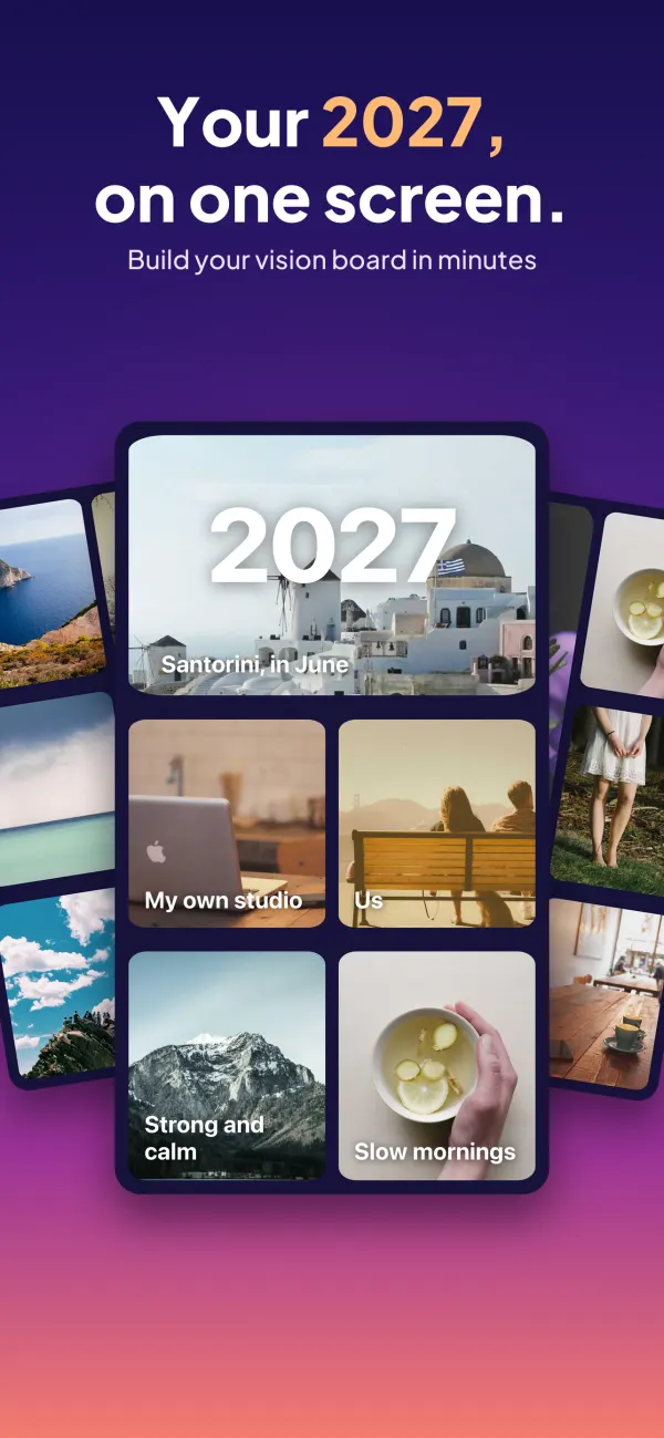 Manifestive home screen: daily affirmations, an AI voice guide and vision boards
